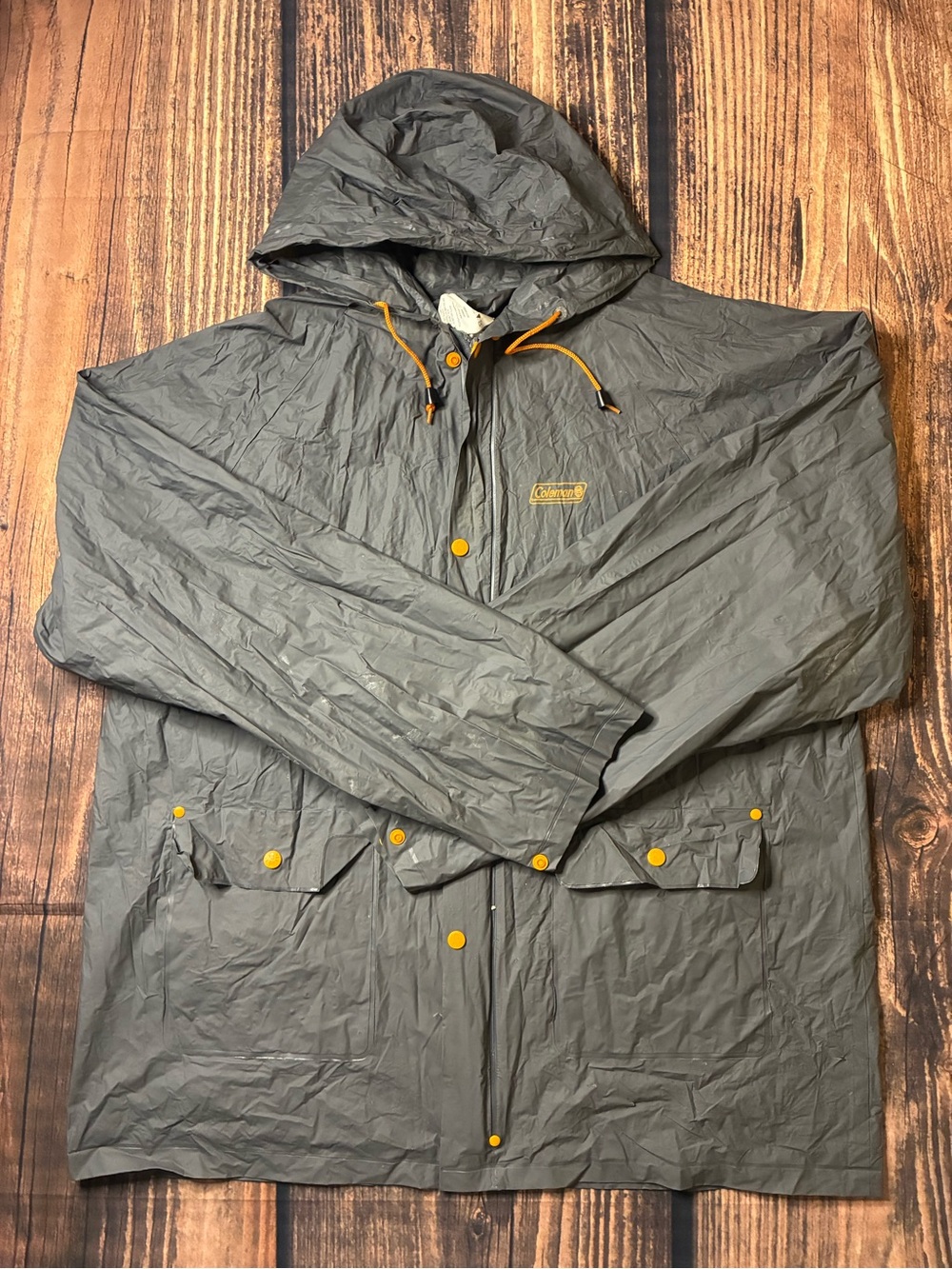 Coleman Hooded Raincoat in Gray with Yellow Accents size M/L